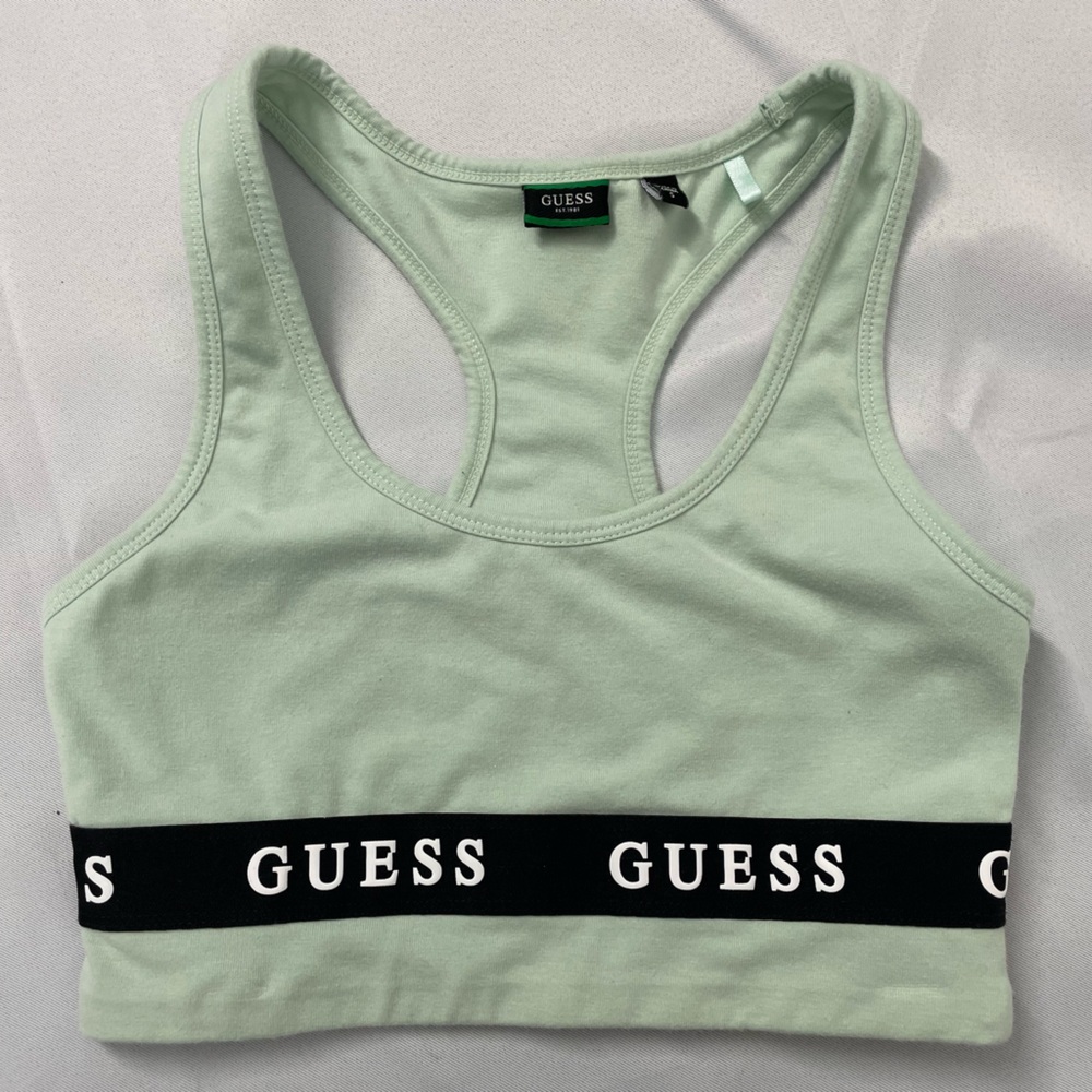 GUESS Aline Racerback Top Eco Stretch Jersey Mint Green Sports Bra S